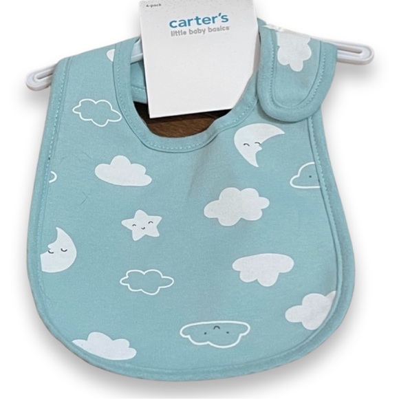 CARTERβS || Cloud Teething Baby Bibs 4-Pack | Teal Blue White Gray || One-Size - Picture 4 of 8